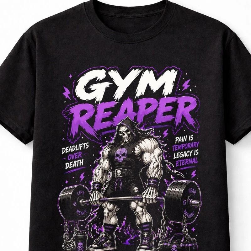 Gym Reaper Deadlift Skull Bodybuilding Gothic Fitness Unisex TShirt S