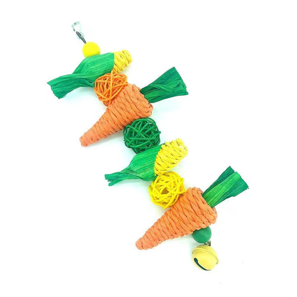 Parrot Toys Grass Woven Corn Vine Ball Carrot Cork Chewing Toy Bird Cage Accessories For Cockatiel Hamster Rabbit