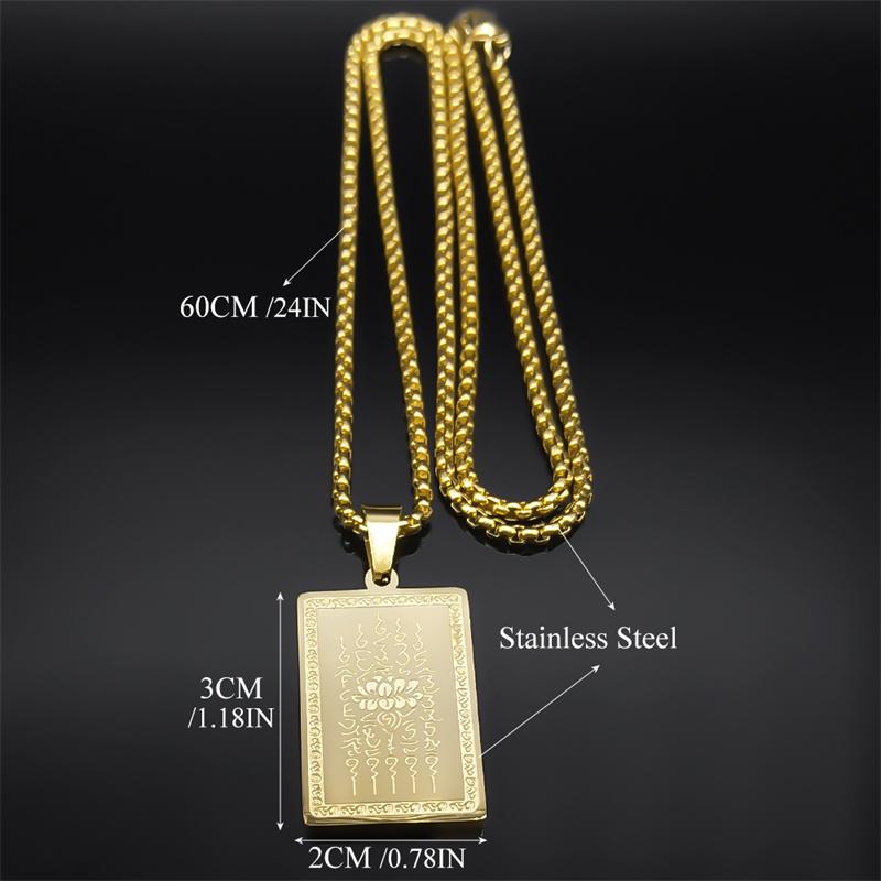 Schriftzeichen Thailand Buddhistische Plaketten Lotus Anhänger Halsketten für Männer Frauen Edelstahl Religiöser Wunsch Talisman Kette Schmuck