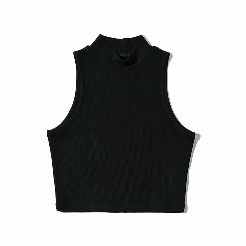 Letní černá dámská móda Crop top s vysokým výstřihem Bílá tílka bez rukávů 5 barev