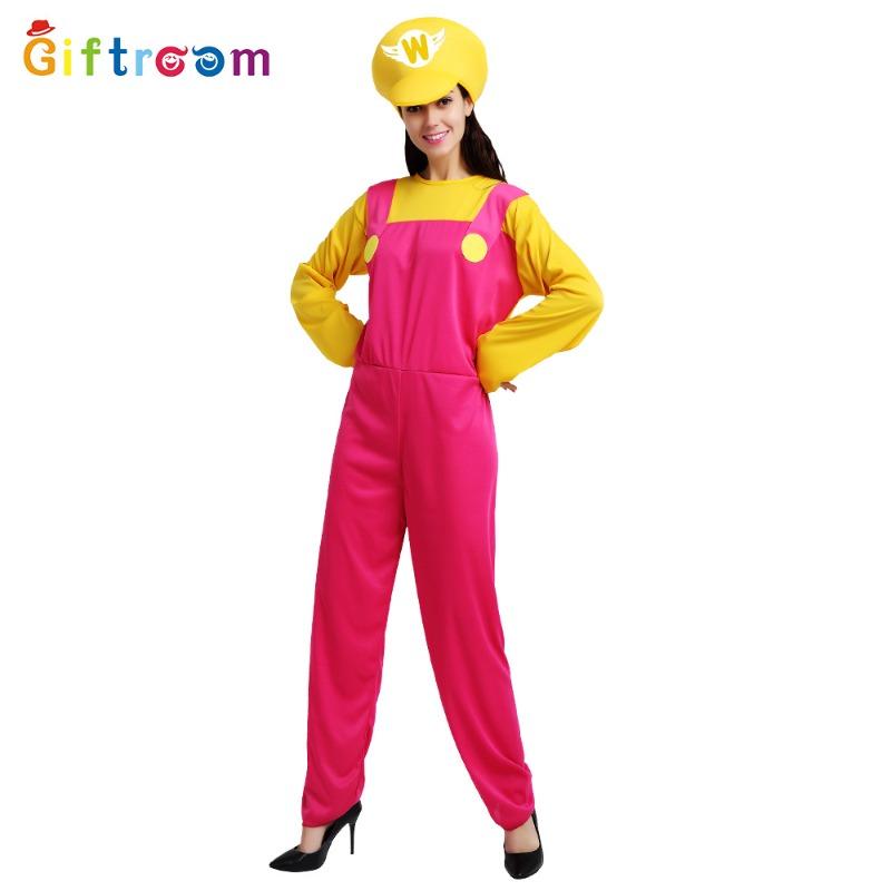 Super Mario Couple Cosplay Mario Overalls Anime Cartoon Game Uniform