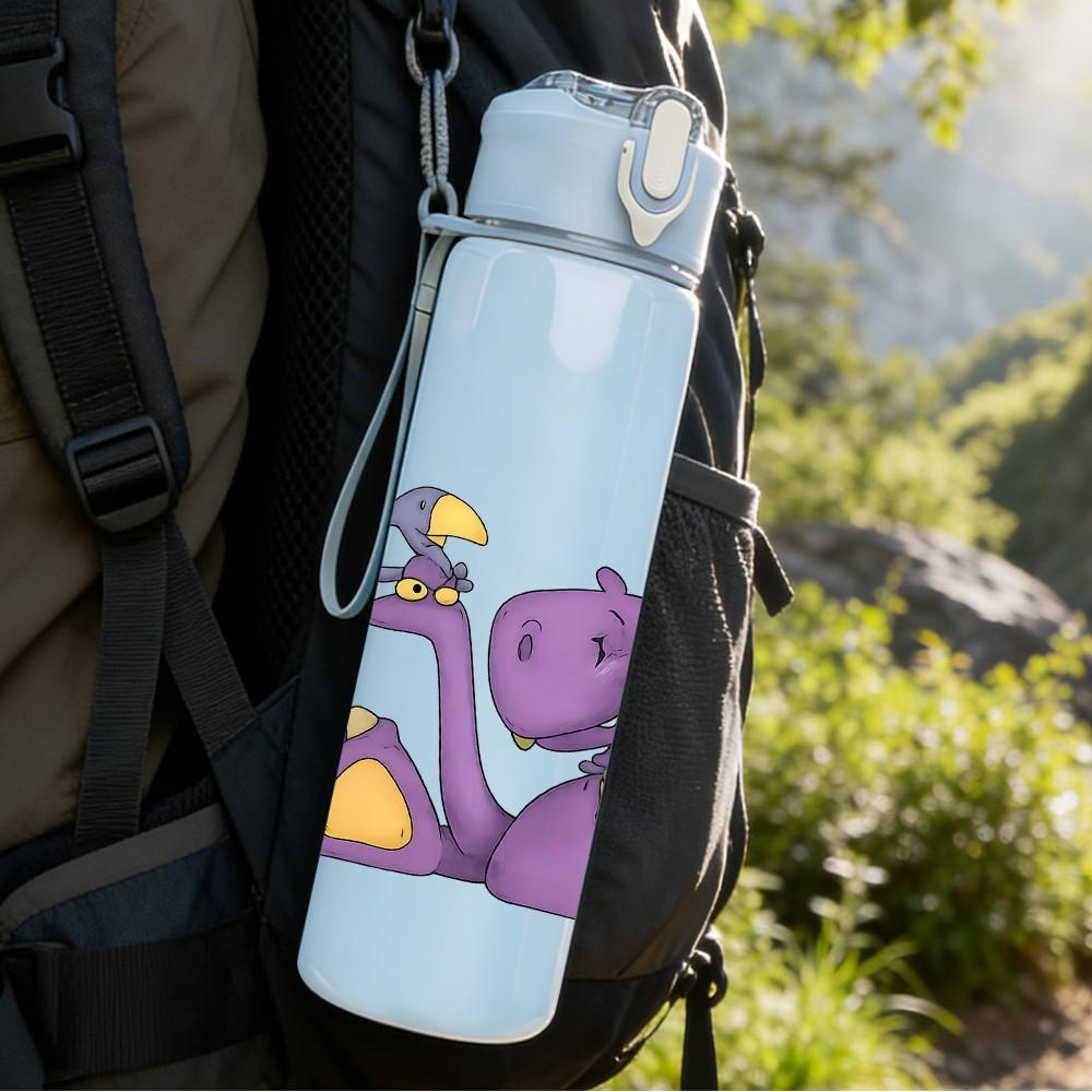 1PC Purple Dragon Balloon 750ml Color Plastic Sports Water Bottle Leakproof Flip Straw Lid Suitable for Sports Office Home Use