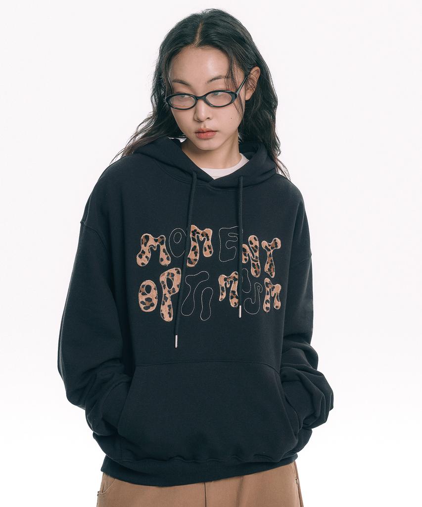 Leopard Applique Hoodie - Black