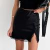 Elegant Satin Embroidery Pencil Skirts Summer High Waist Lace Split Mini Skirts For Women Fashion Slim Skirt Female