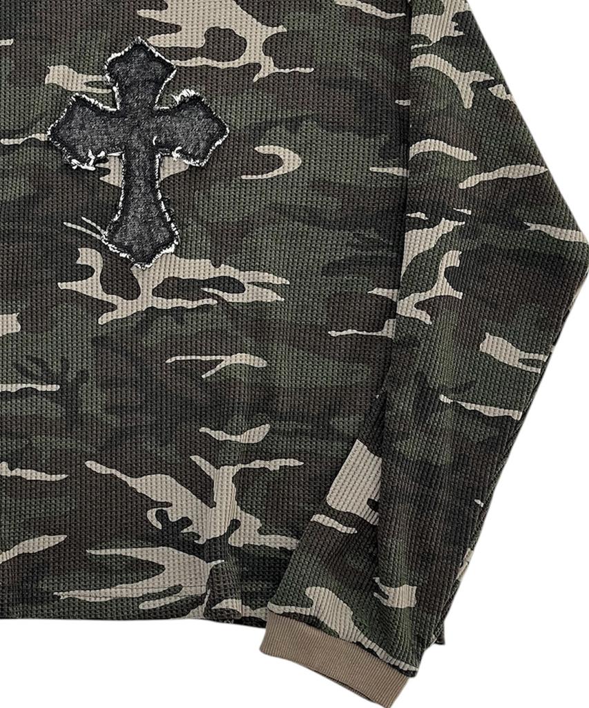 SK8ER ROCK Cross Camouflage Waffle T-Shirt (Khaki)