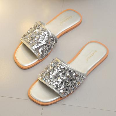 Fashion Fashion Sequin Half Drag Black Flat Women's Shoes New Comfortable Soft Soled One Line Flat Slippers for Women