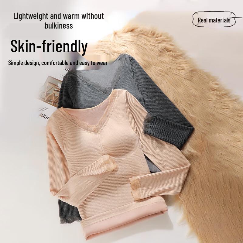 Langsha Women's Fleece Lined Thermal Base Layer Top with Chest Pads