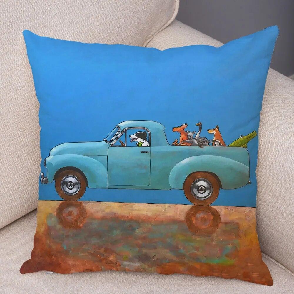 Decor pentru casă Husă de pernă cu desene animate colorate care conduce autobuzul câinelui drăguț animale de companie dalmați fată de pernă canapea decorare mașină acasă