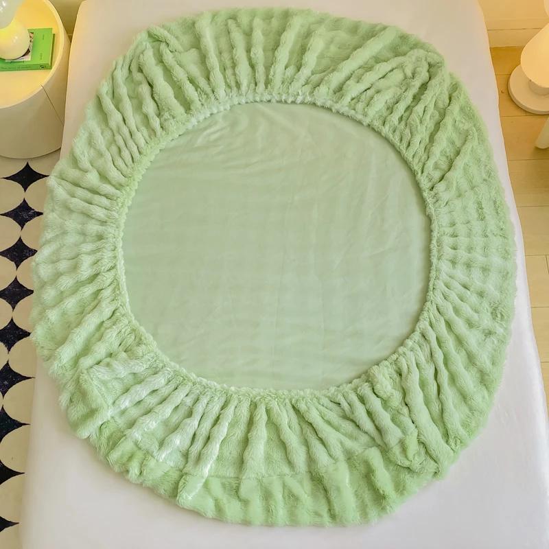 Flauschiges Plüsch Spannbettlaken für Winter Einfarbig Kaninchenfleece Bettlaken mit Gummizug Winter Warm Verdicken Matratzenschoner