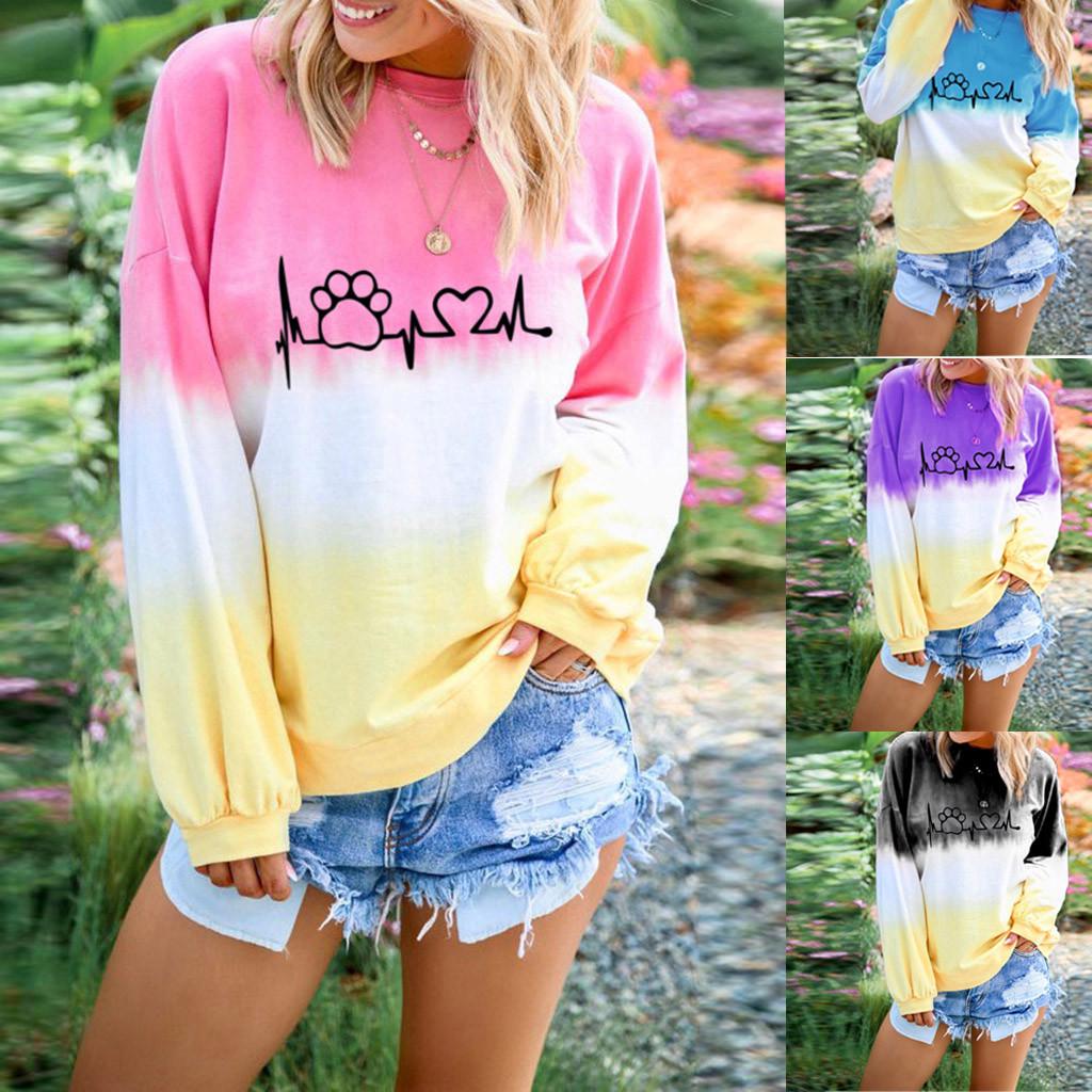 

Women s Casual Gradient Contrast Color Long Sleeve Top Pullover Sweatshir