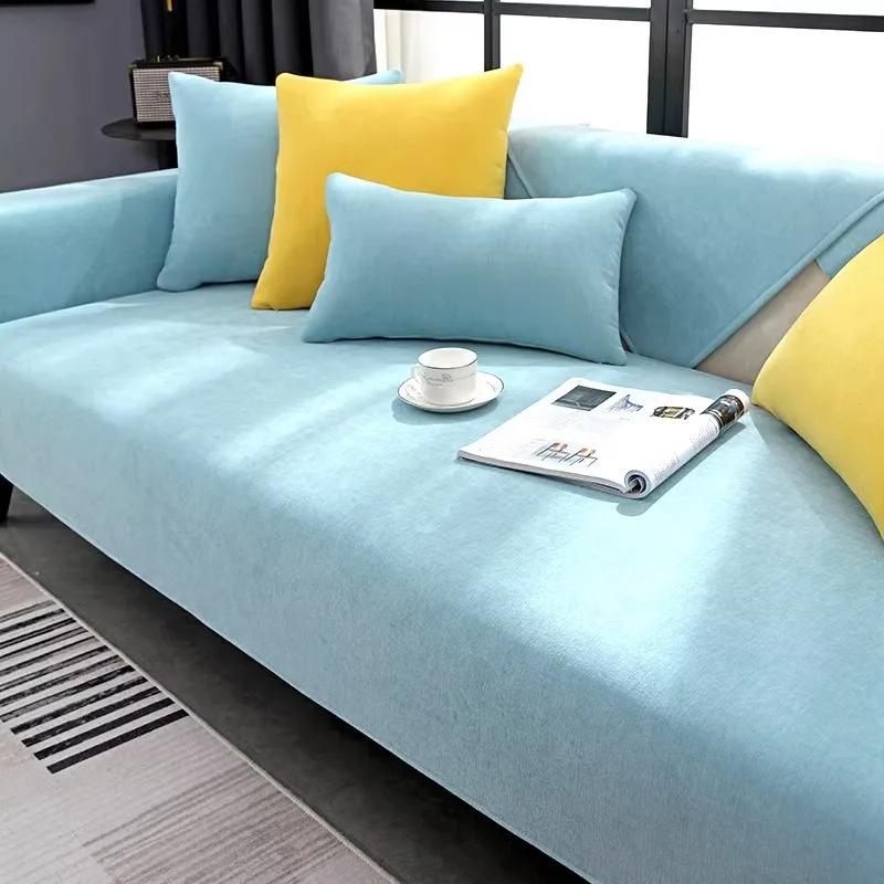 Modern Simple Grey Chenille Sofa Cushion Four Seasons Universal Slipcover Light Luxury Sofa Towel Cover Non-slip Sitting Pad