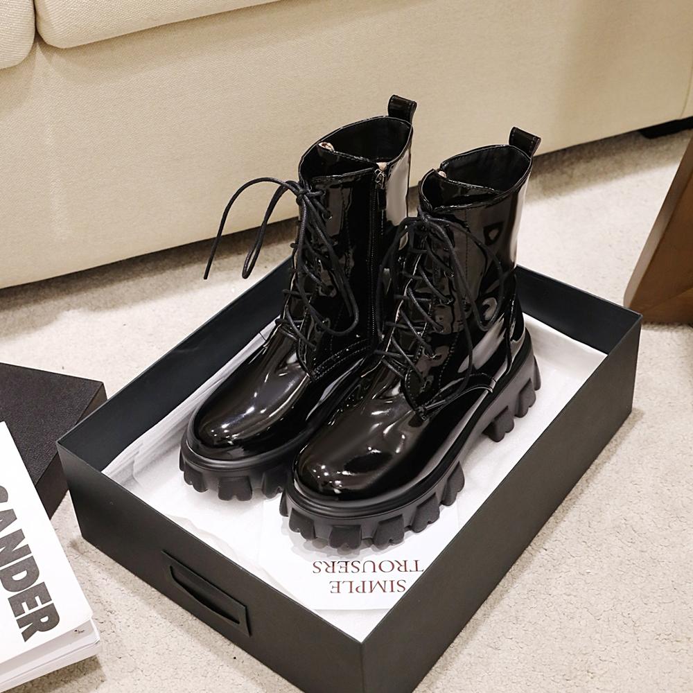 

Women Boots Patent Leather Platform Shoes Ankle High Heel Boots Women Autumn Winter Warm Platform Boots 34EU/CN35 чёрный
