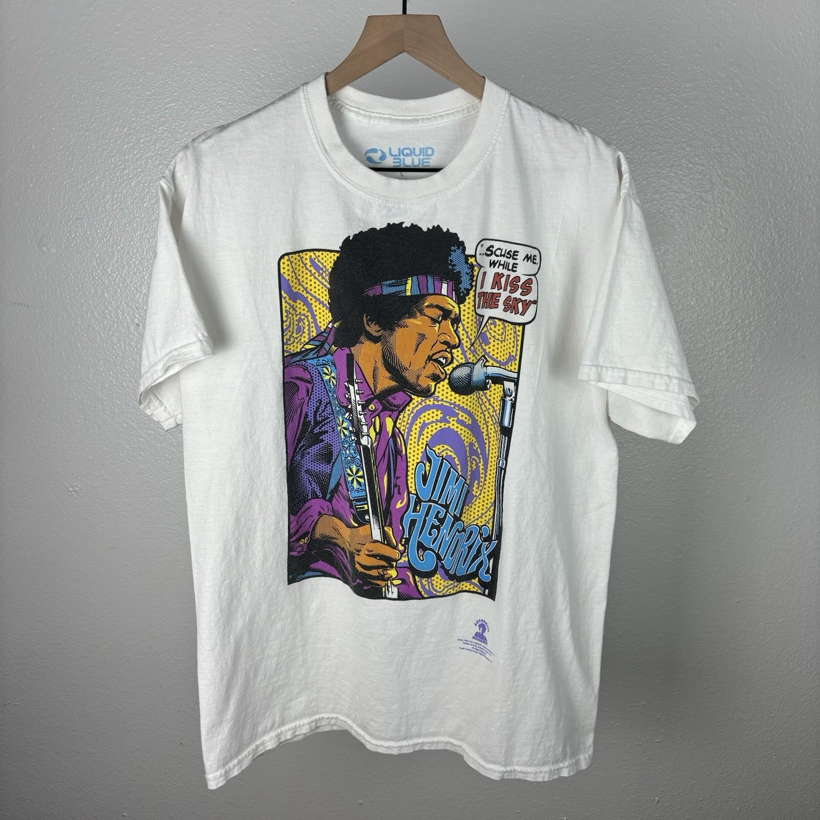 Y2K Футболка Jimi Hendrix Liquid Blue Kiss The Sky Белая Винтажный Стиль Размер Большой Унисекс Футболка XXXXL
