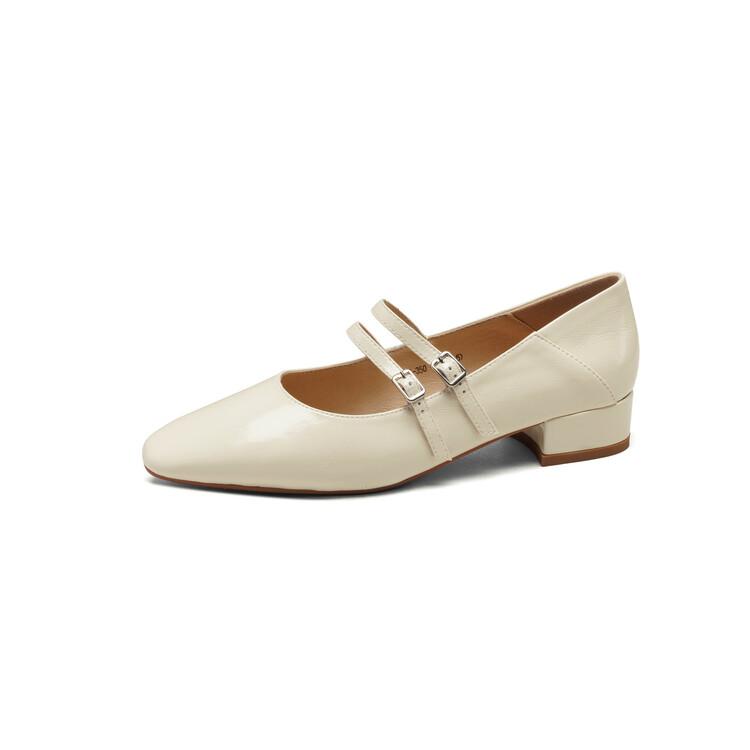 Fashion New Split Leather Mary Jane Shoes for Women LEISURE Buckle Shallow Pumps Square Toe Chunky Heel Shoes Woman Zapatos De Mujer