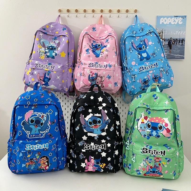 Cartoon Lilo Stitch Backpack Middle School Students Breathable Nylon Material