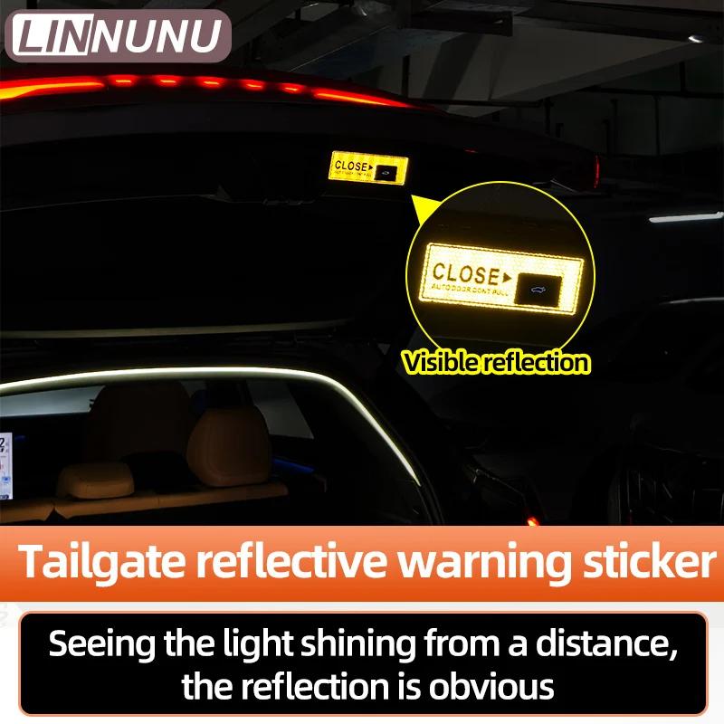 LINNUNU Car Stickers Electric Tailgate Warning Sticker Trunk Open Close Diamond Reflective Sticker Auto Interior Accessories