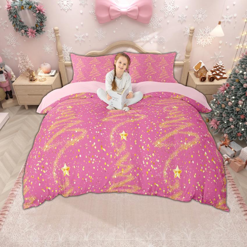 Homewish Frohes Neues Jahr Bettbezug-Set für Kinder 2-teilig/3-teilig, Fröhliche Weihnachten Xmas Bettwäsche, Nussknacker Weihnachtsmann Bettdeckenbezug