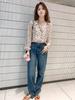 Spring/Autumn 2025 Korean Floral Chiffon Bubble Sleeve Blouse - Women's Long Sleeve Elegant Top