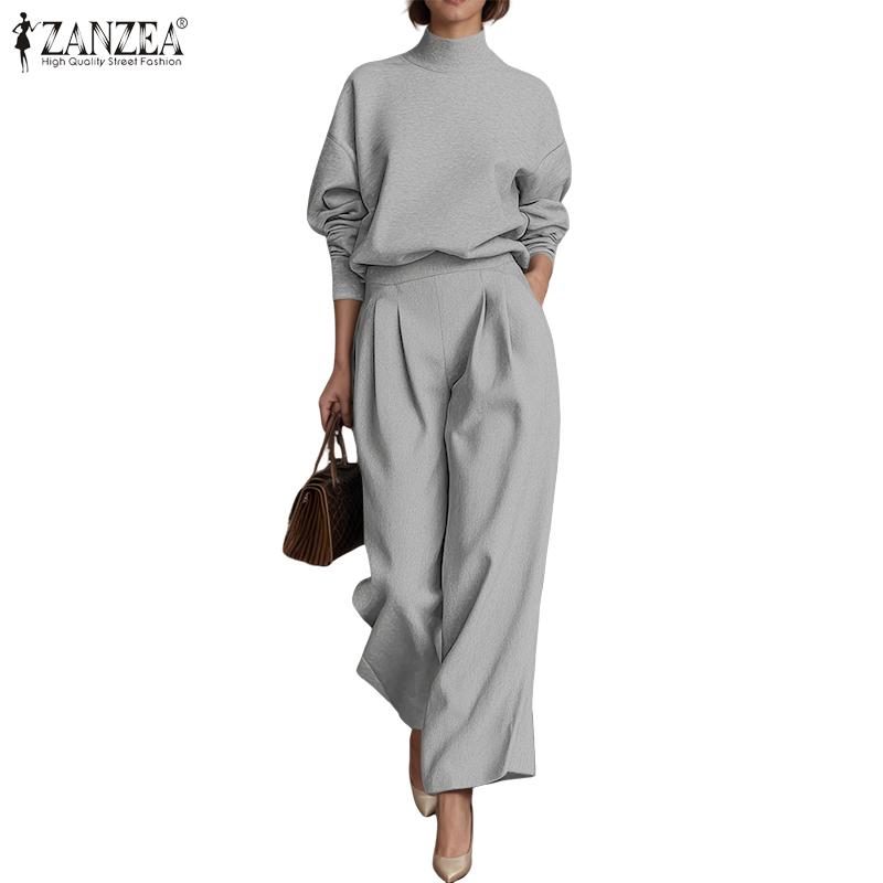 ZANZEA Women Long Sleeve Pullover Tops and Pants Autumn Two Piece Suit Sets