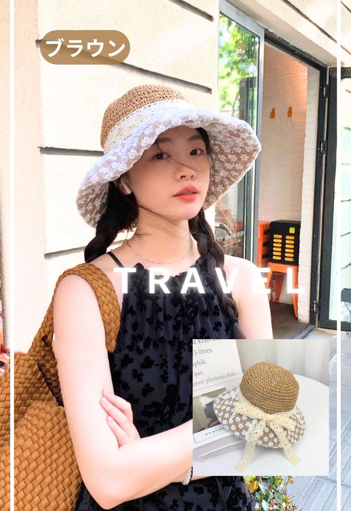 Straw Lace Polka Dot Floral Hat for Women A bucket hat perfect for or as a Deep UV [kanaelun] - basic, free-size hat/fisherman's that's foldable,