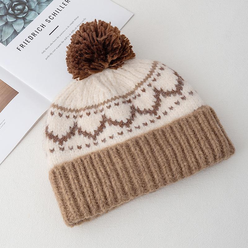 Women Winter Pompoms Knit Hat Fashion Fur Beanie Hats For Women Winter Fashion Cap