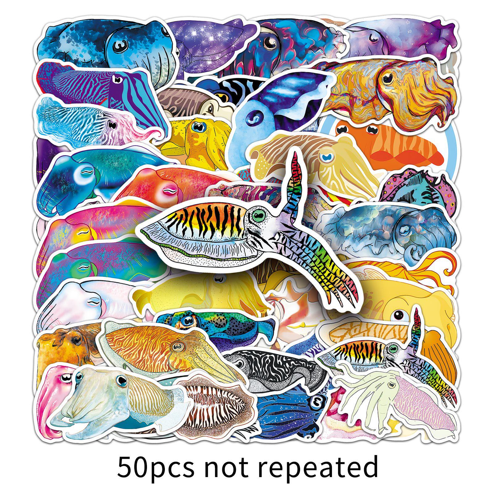 50PCS Creative Squid Graffiti Stickers - Cartoon Marine Life Decoration for Phone Cases and Luggage