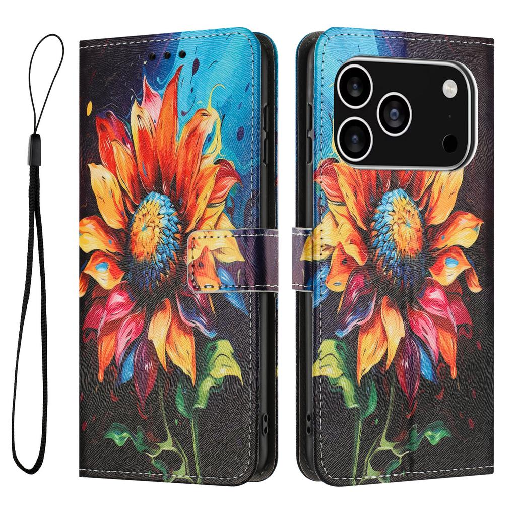 For iPhone 17 Pro Wallet Case Pattern Printing PU Leather Phone Cover with Lanyard