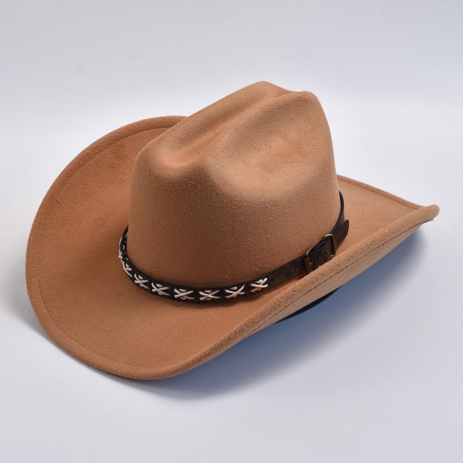 Vintage Big-edge Western Cowboy Hats for Men Women Artificial Wool Gentleman Cowgirl Jazz Hat