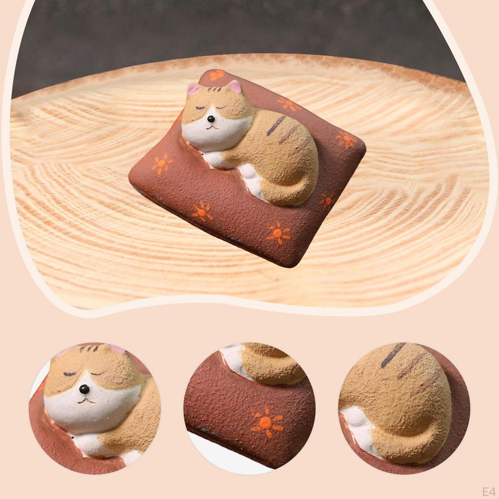 Pet Sleeping Cat Figurine Collection Purple Clay Animal Kitty Statue for Bookshelf Desk