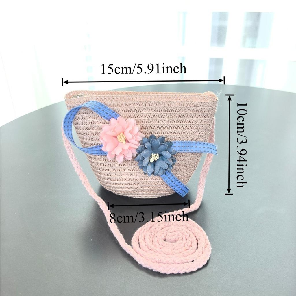 Girls 2Pcs Straw Hat Solid Color Outdoor Travel Sun Hat Floral Fisherman Style Children'S Fashion Accessory For Girls