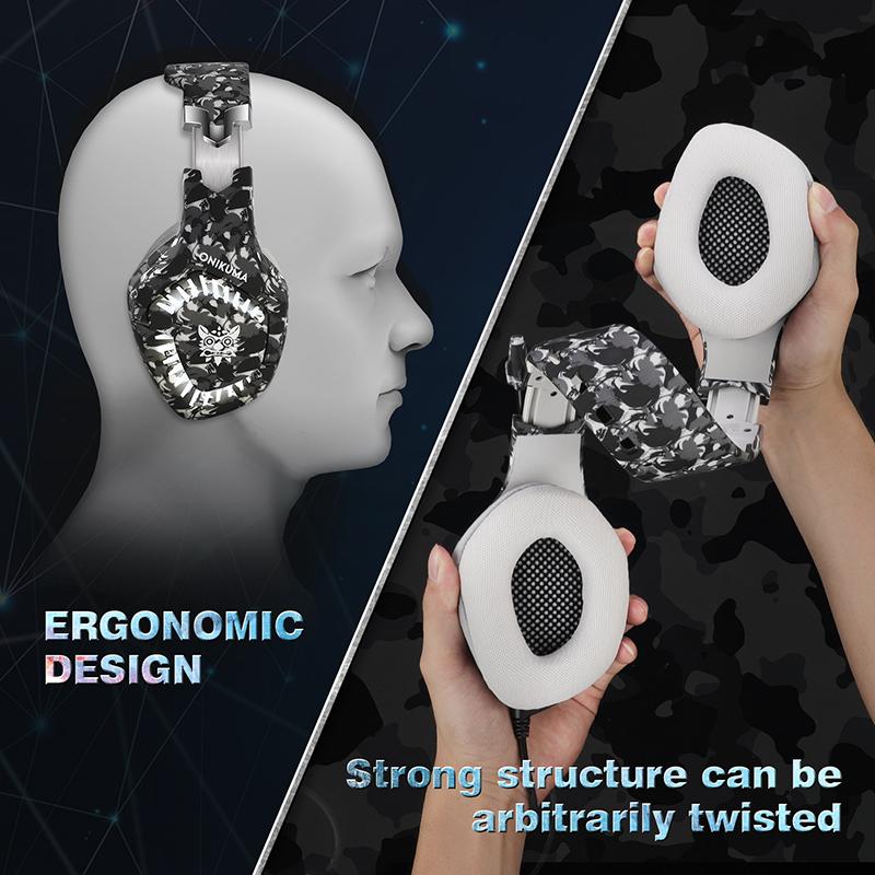 ONIKUMA Camouflage-Computerspiel-Kopfhörer, 50 mm, große Antriebseinheit, Super-Stereo-Bass, 3,5 mm kabelgebundenes Headset für PS4, XBOX-Gaming