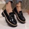 Plus Size Platform Loafers Shoes for Women  Fashion Metal Buckle Pu Leather Shoes Woman Spring Autumn Slip On Flats Female
