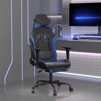 Vidaxl Gaming Armchair with Footrest, Black-Blue, Faux Leather