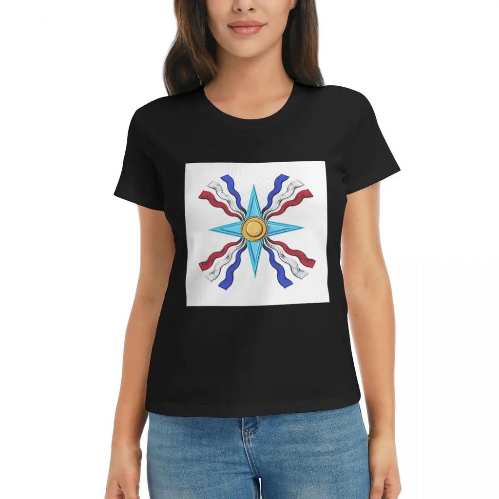 Women TShirt Luxury Assyrian Suryoyo Flag Summer Short Sleeve Tees Round Neck Cotton T Shirts Clothes Tops Streetwear