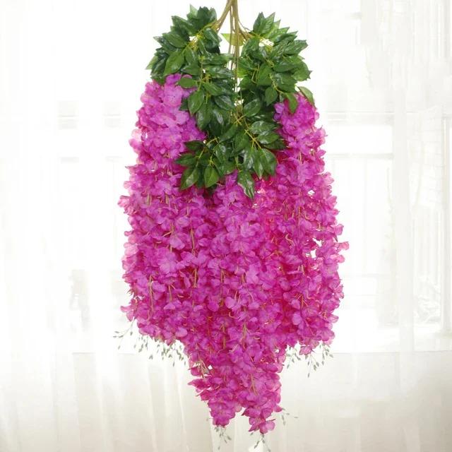 12Pcs Wisteria Flowers Ratta Extra Long Artificial Silk Flower Hanging On The Wedding Garden Outdoor Party Home Garden Decorat