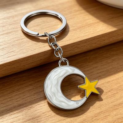 Nøglering Vedhæng med Metalspænde, Nøglering af Zinklegering med Stjerne Måne Design, Charms til Nøgler Tasker Kufferter