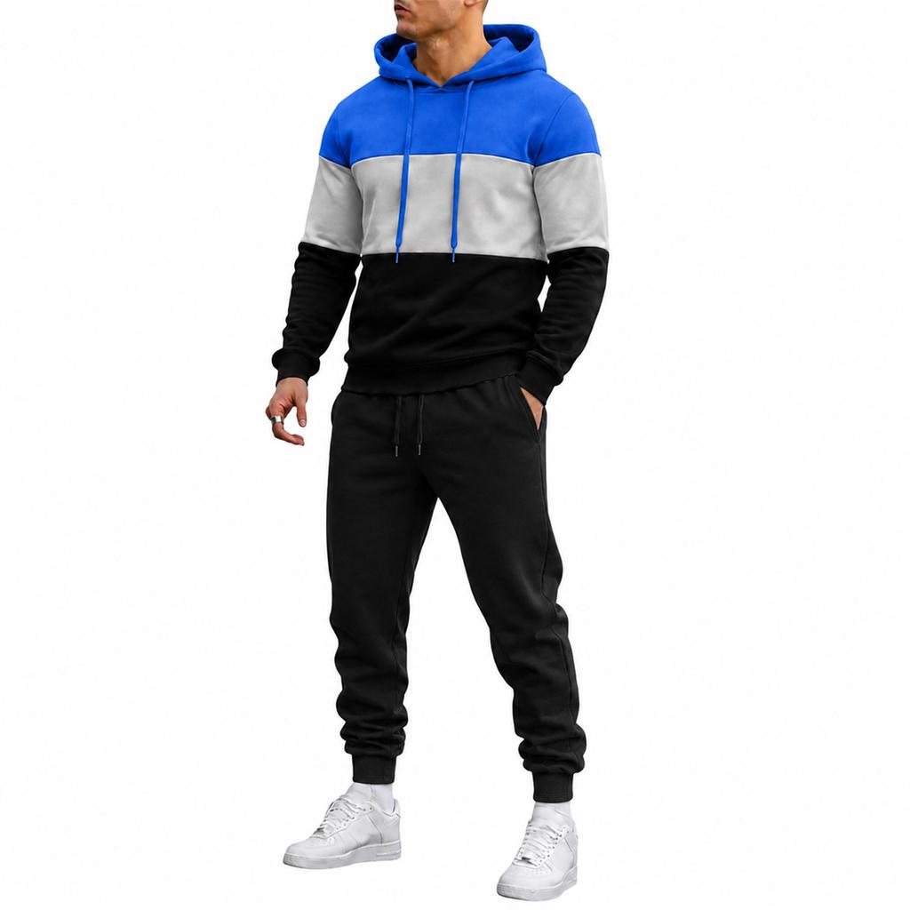 Men's Color Block Hooded Sweatshirt and Jogger Pants 2 Piece Casual Athletic Track Suit