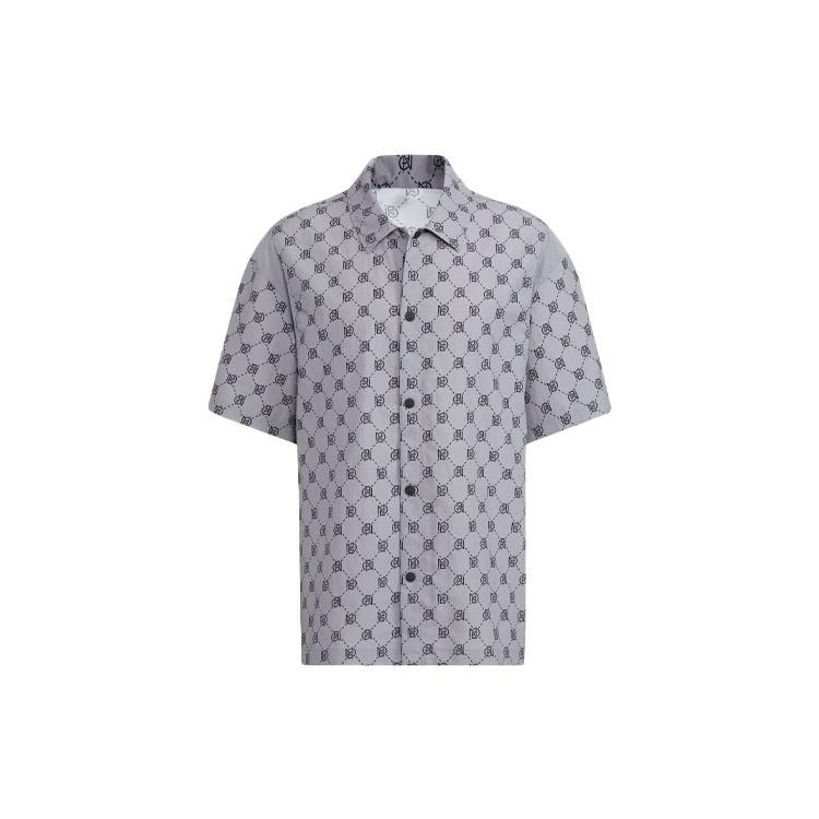 Men s adidas neo Pattern Full Print Athleisure Casual Sports Short Sleeve Shirt Gray IB5858 XXL