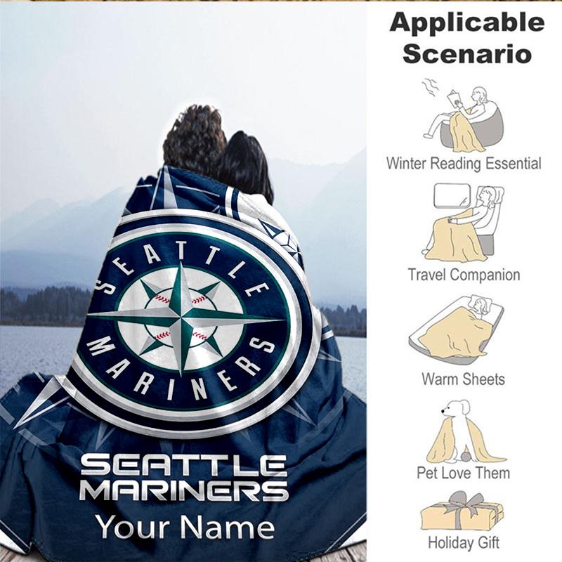 1PC Custom Name Blanket Mariners Team Logo Flannel blankets Patterns Throw Blanket All-Season Soft Gift for Couch, Bed, Camping, Birthday gifts