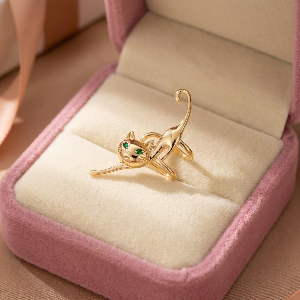 1 Stück Süße Grüne Augen Katzenohr Manschette Ohne Piercing Clip-On Ohrringe für Damen Mode Kristallaugen Knorpelohrring Mädchen Party Schmuck
