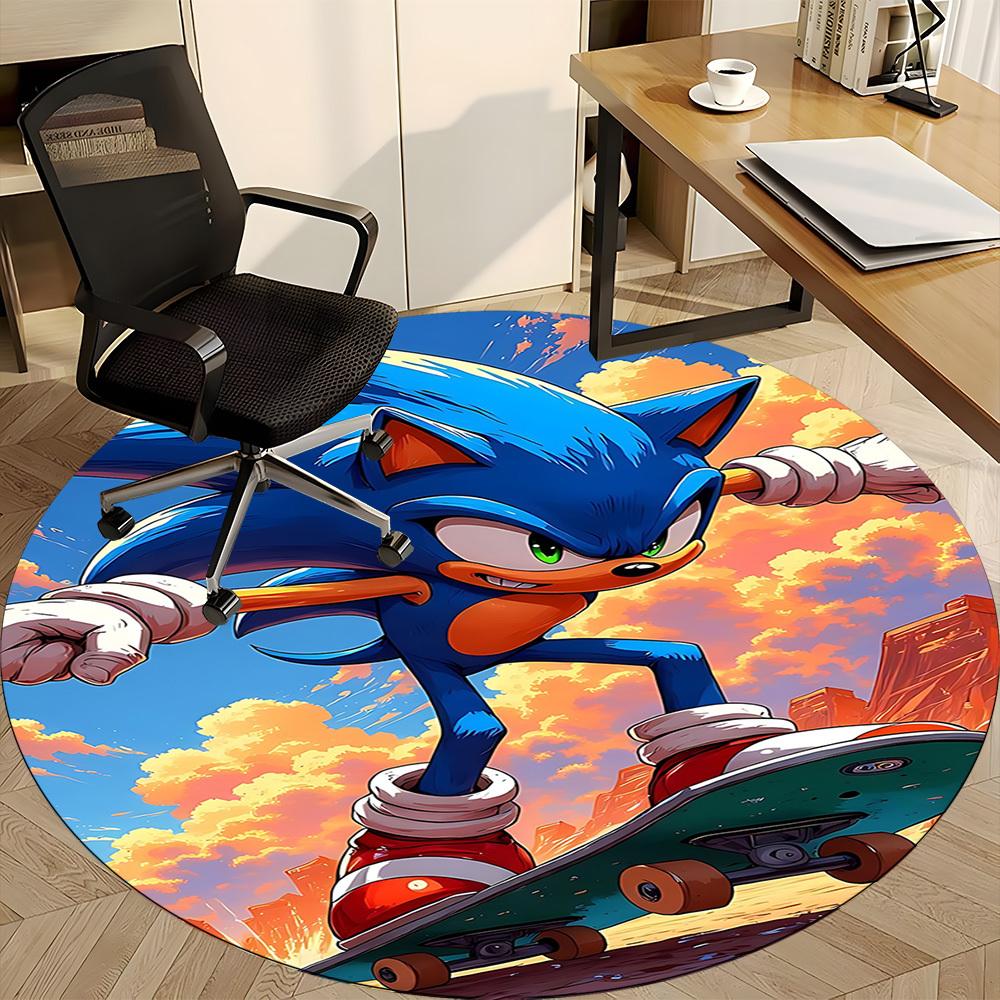 1pc Sonic Skateboarding Office Round Area Rug, Under Office Chairs Bedroom Living Room Home Decor A1022324