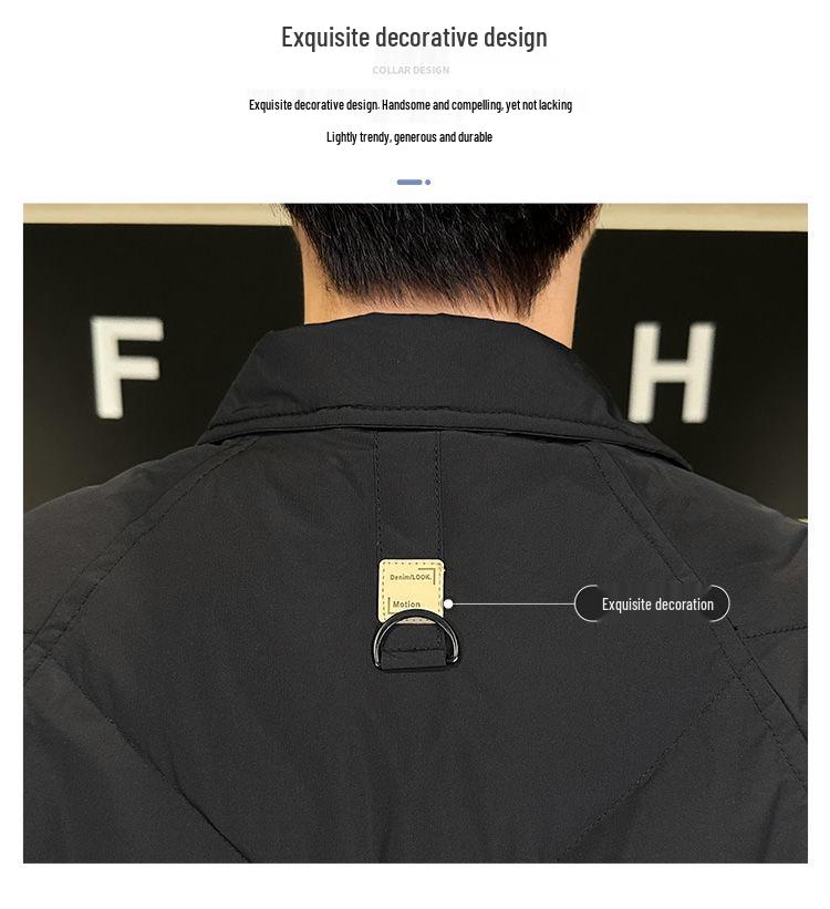 Men's Lightweight Korean Style Plaid Down Jacket with Turn-Down Collar