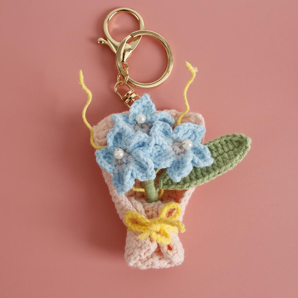 Flower Keyrings Crochet Keyrings Handmaking Bouquet Keychain Creative Knitted Flowers Backpack