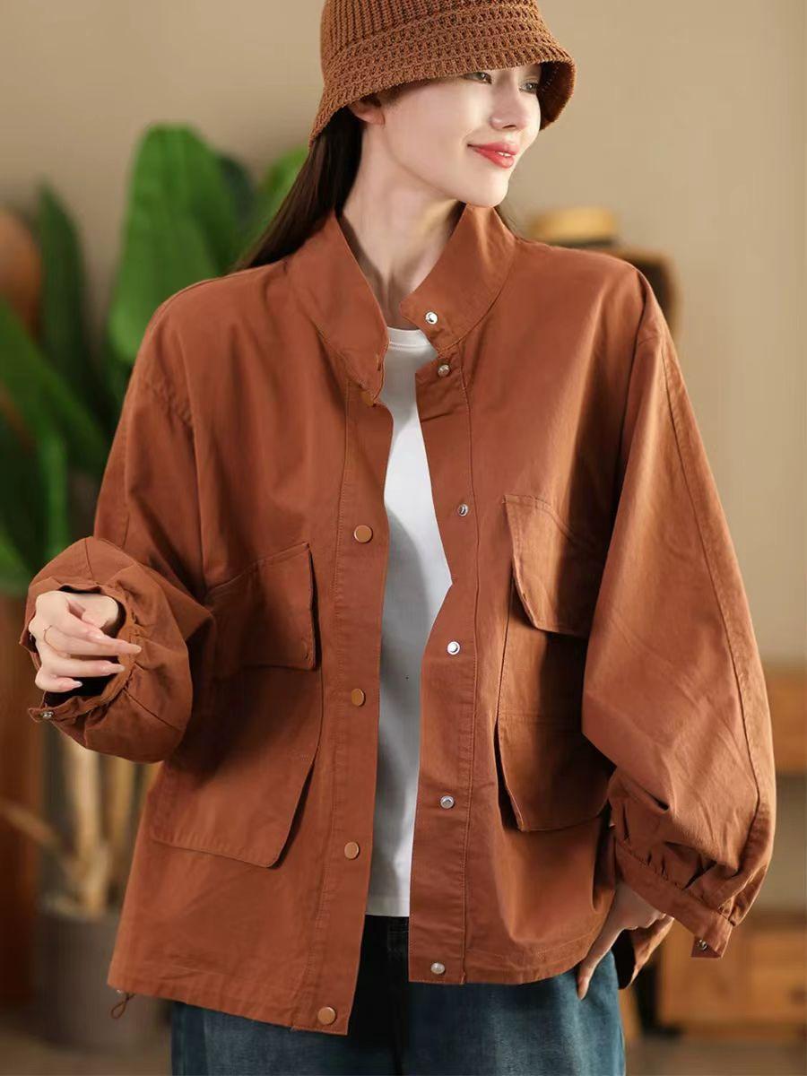 

Johnature Ретро Большие Карманы Модное Повседневное Пальто Женское Осеннее Однотонное Однобортное Пальто Сшивания One Size