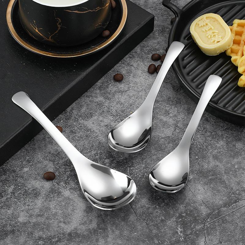 Cucchiaio in Acciaio Inossidabile 304 Ispessito Approfondito Cucchiaio da Zuppa Domestico Bambini Cucchiaio a Testa Rotonda