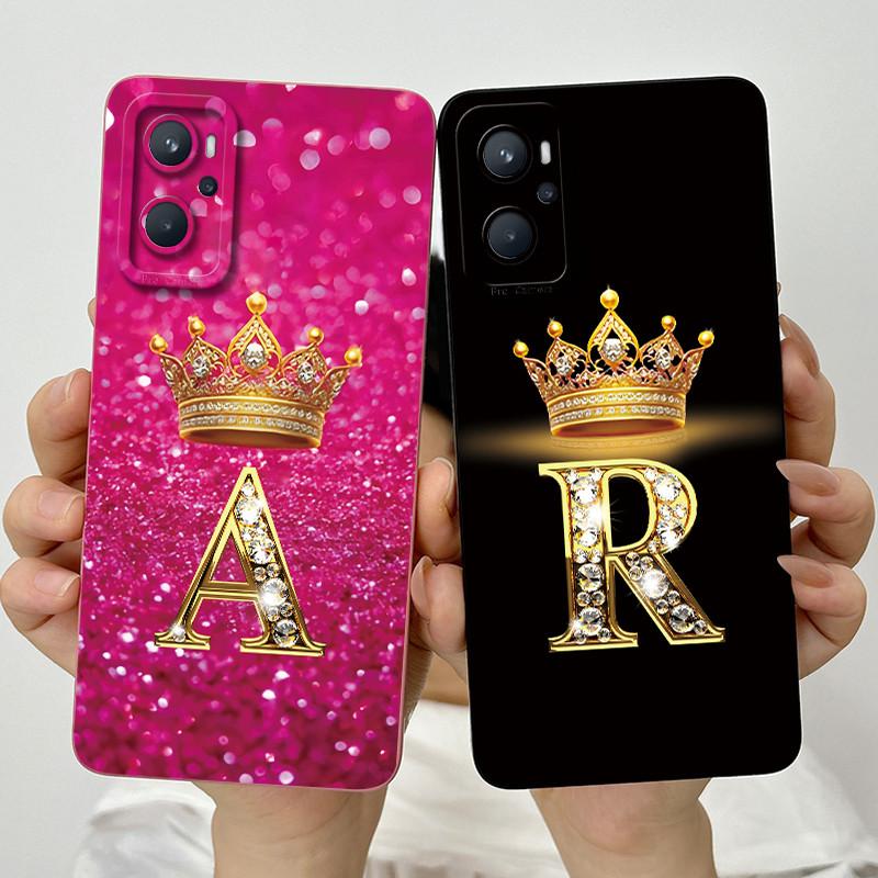 For Realme 9i 4G RMX3491 / Oppo A96 CPH2333 Fashion Initial Letter Couple Phone Case Soft Silicone TPU Lens Protective Casing