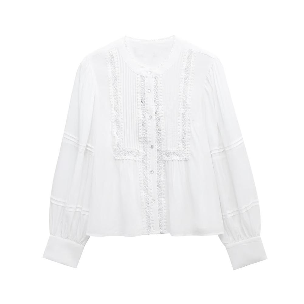 

Женский топ с круглым вырезом, кружевной вставкой, весна/лето 2025 Small белый