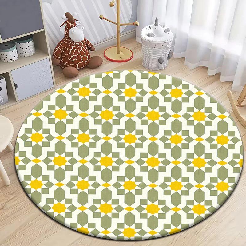 Moroccan Style Printed Round Carpet for Living Room Area Rugs Camping Picnic Mats Anti-Slip Rug Yoga Mat Doormat Floor Mat