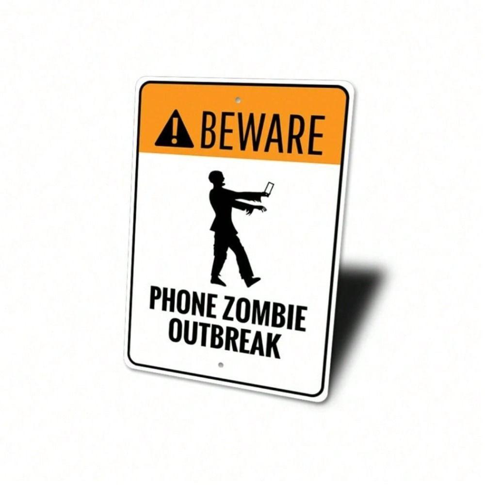 Metal Poster Phone Zombie Outbreak Warning Sign Wall Art for Garage