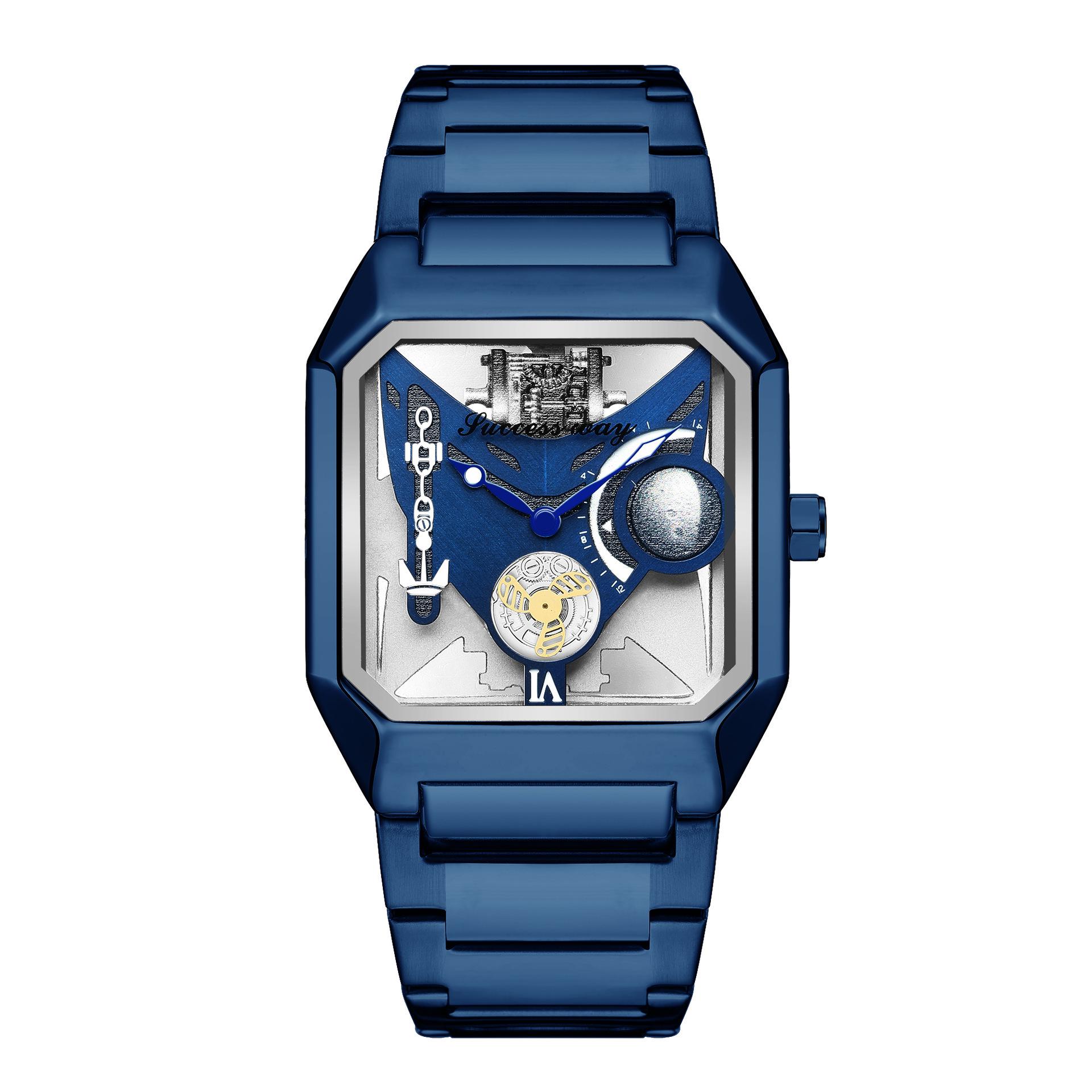 

Мужские Модные Прозрачные Механические Часы с Двусторонним Механизмом - Водонепроницаемые, Люминесцентные Кварцевые, Не Автоматические